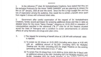 Telangana allows higher ticket prices for Game Changer movie, denies 1 a.m. benefit show with enhanced ticket rates
