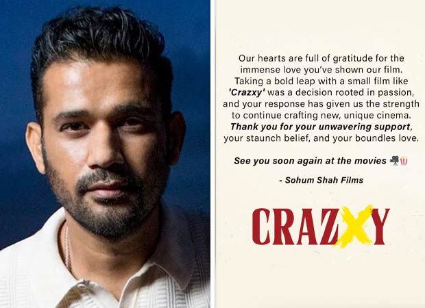 Sohum Shah expresses gratitude for audience love as Crazxy soars: “Thank you for your unwavering support, your staunch belief, and your boundles love” : Bollywood News - Bollywood Hungama